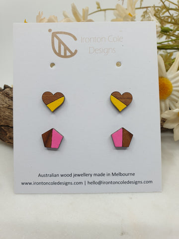 Wooden heart and geo studs