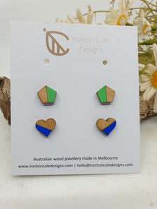 Geo and heart wooden studs