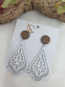 White wooden tear drop earrings. 