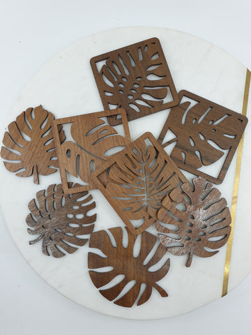 Monstera wooden coasters eight piece set
