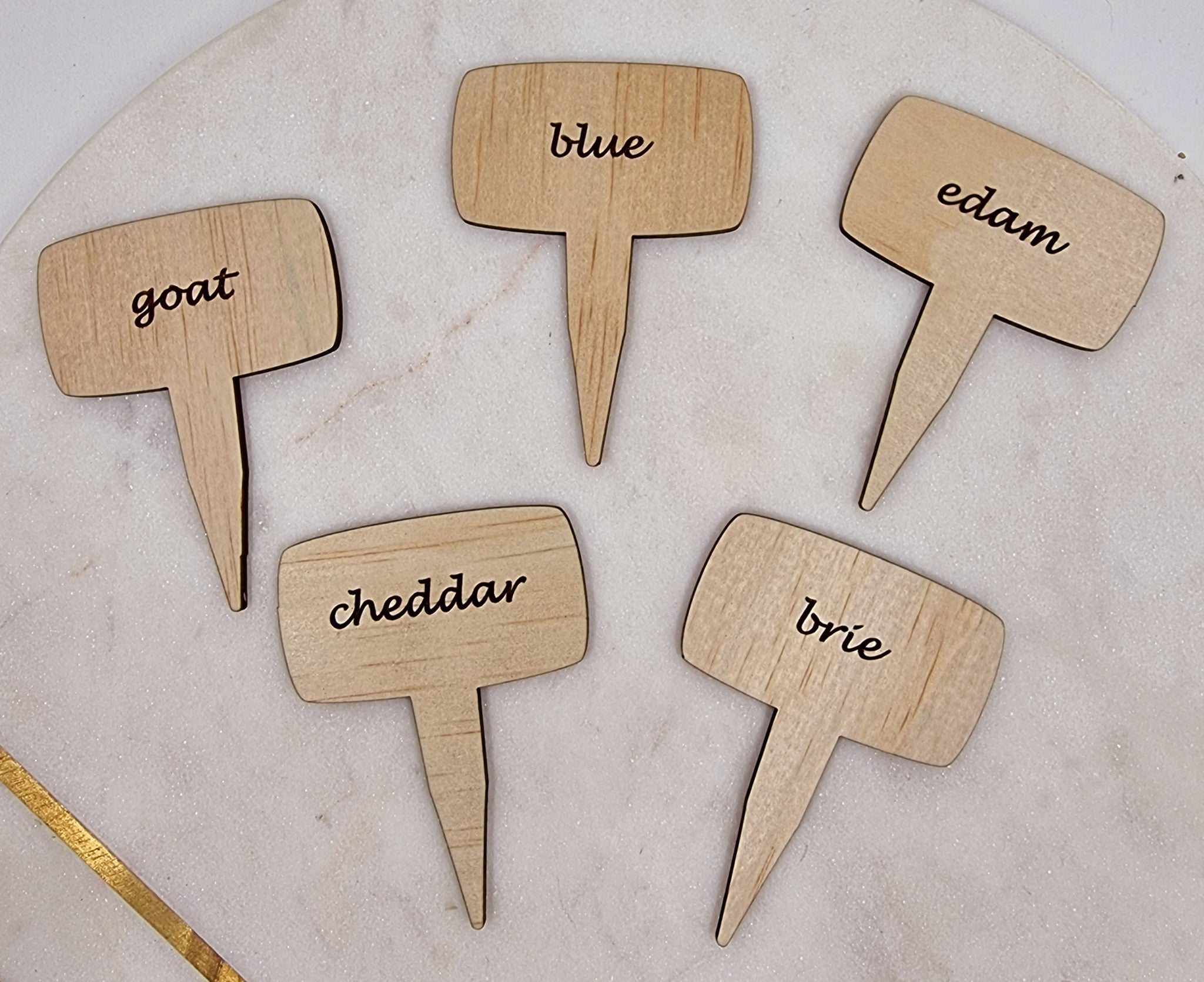 Mini wooden cheese stakes