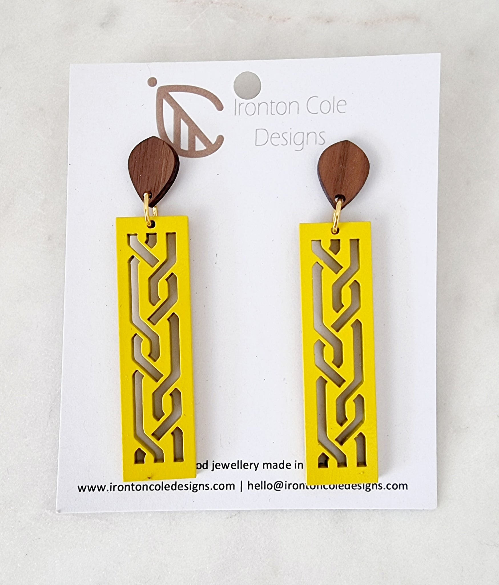 Yellow bar wooden earrings