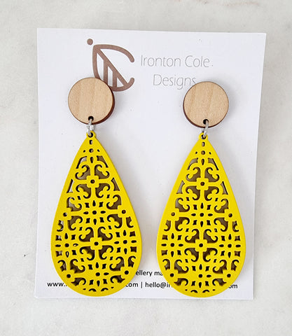 Yellow flower patterned earrings