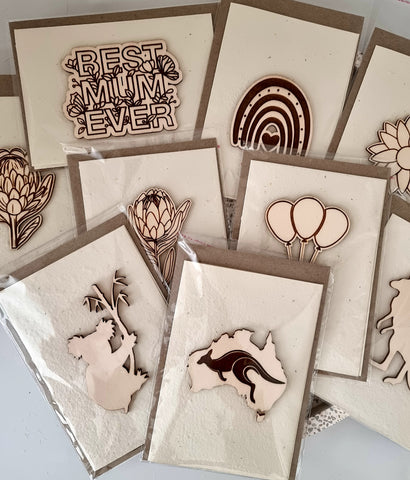 Seed cards with various wooden art