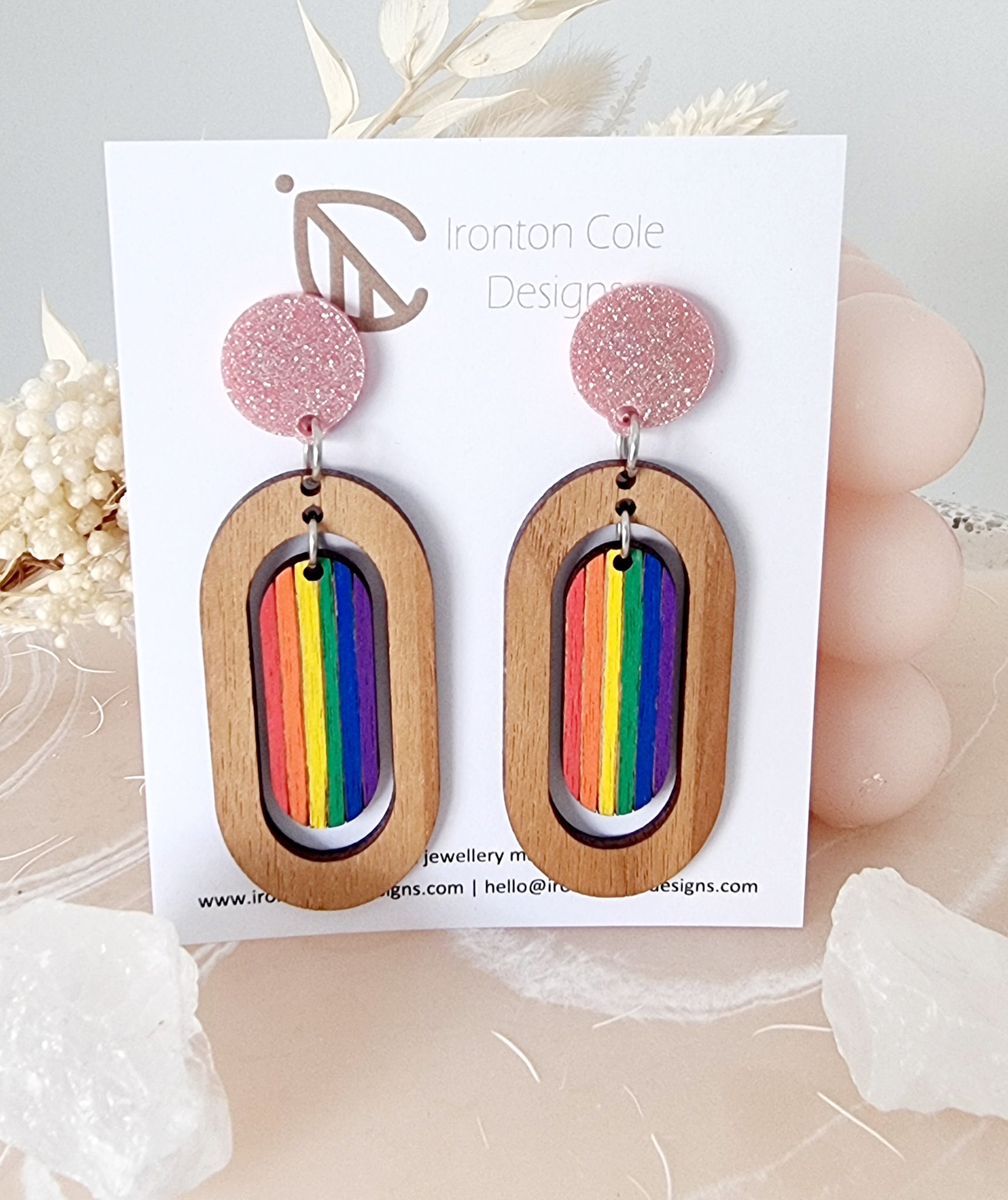 Pride geo wooden earrings