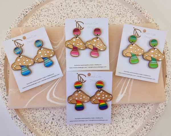 Differenr coloured mushroom earrings