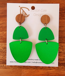 Wooden bucket green earrings