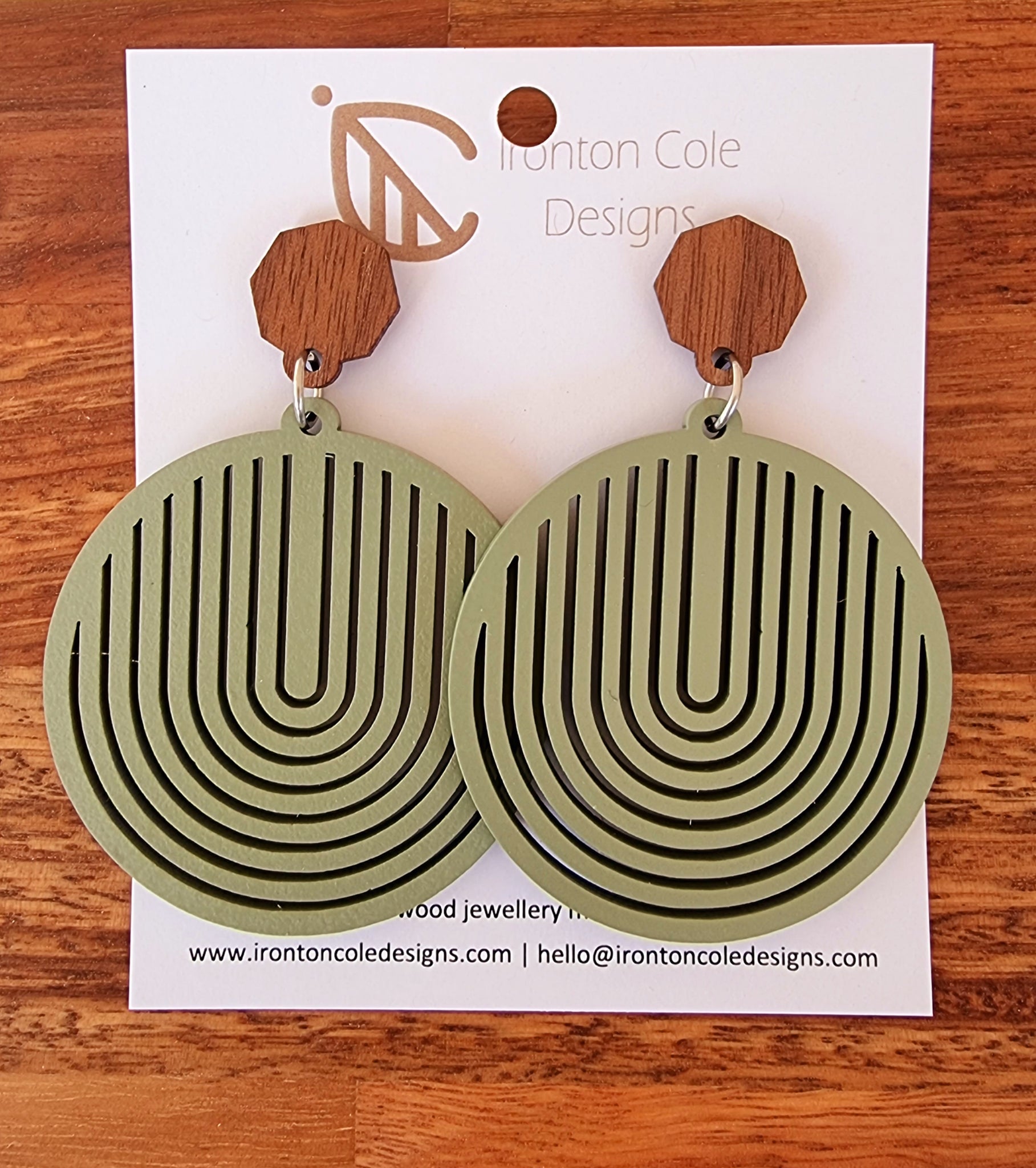 Sage green wooden earrings