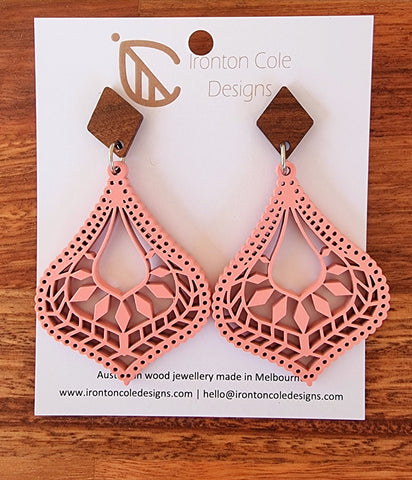 Boho pink wooden earrings