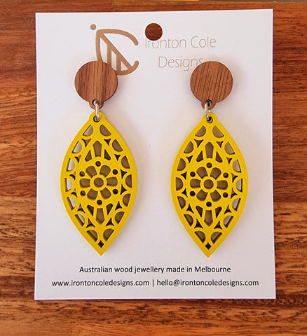 Boho wooden yellow earrings
