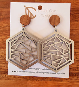Geo wooden silver earrings