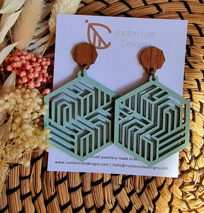 Eucalyptus wooden hexagon earrings