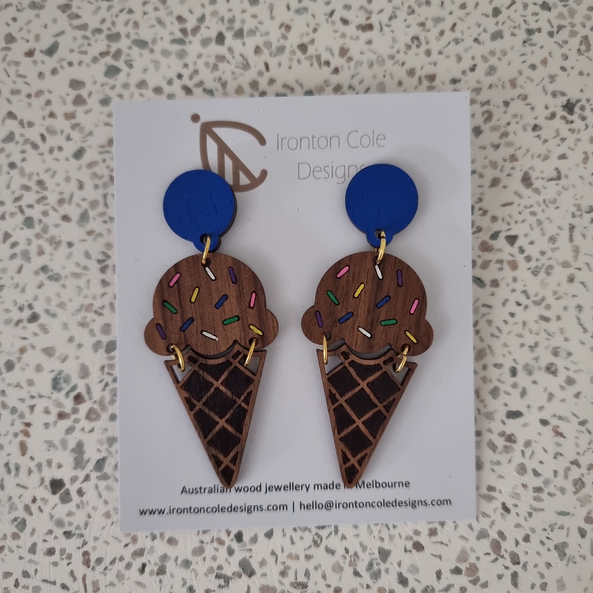 Ice cream earrings made from wood