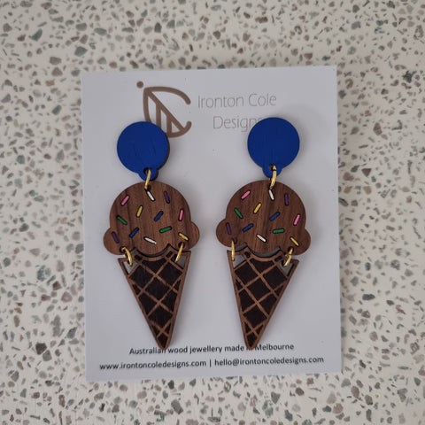 Ice cream earrings made from wood