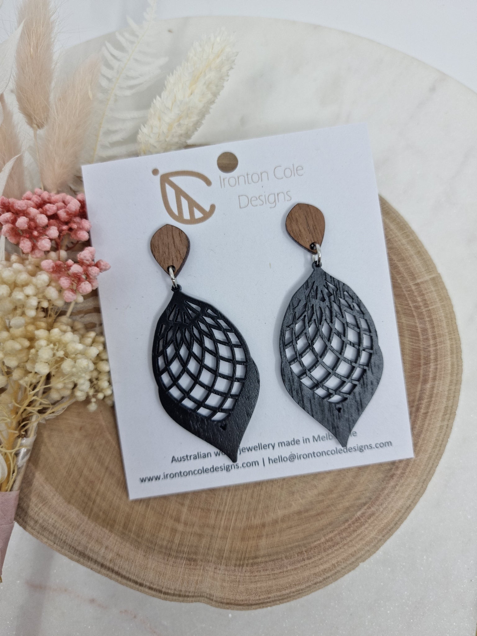 Black caccoon wooden earrings