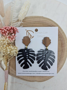 Black monstera earrings