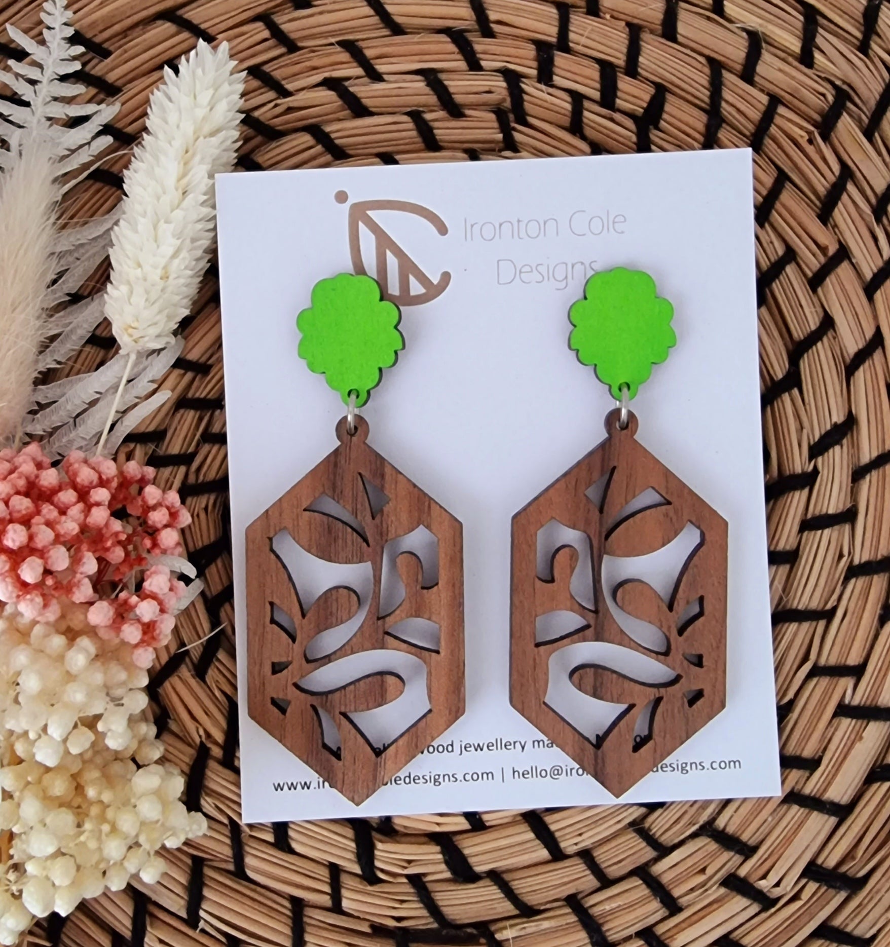 Wooden leaf earrings
